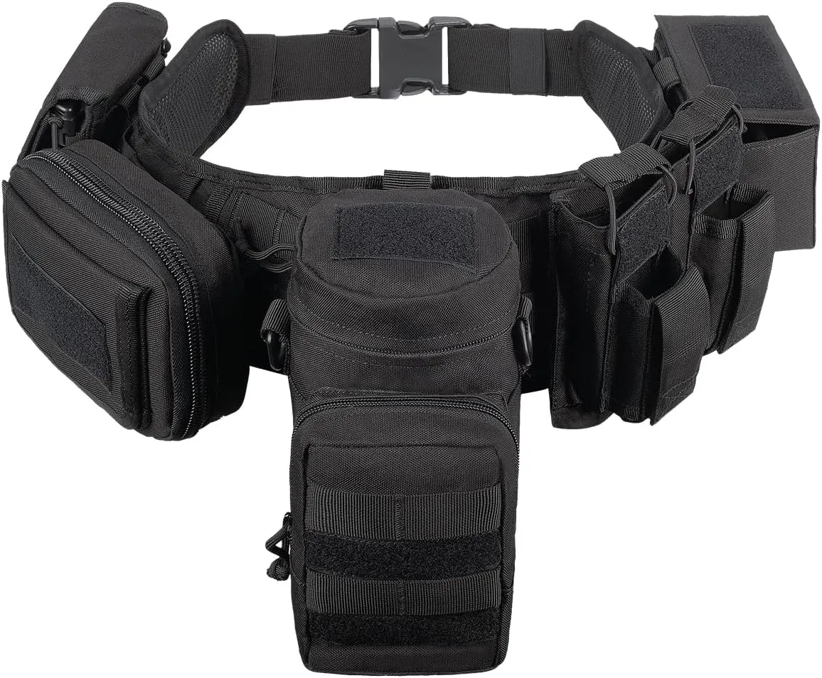 BOMTURN Tactical Battle Belt Military Molle War Duty Belt Law Enforcement for Police Army 7 in 1 Set