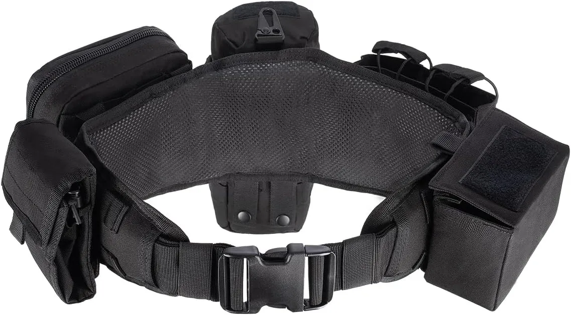 BOMTURN Tactical Battle Belt Military Molle War Duty Belt Law Enforcement for Police Army 7 in 1 Set