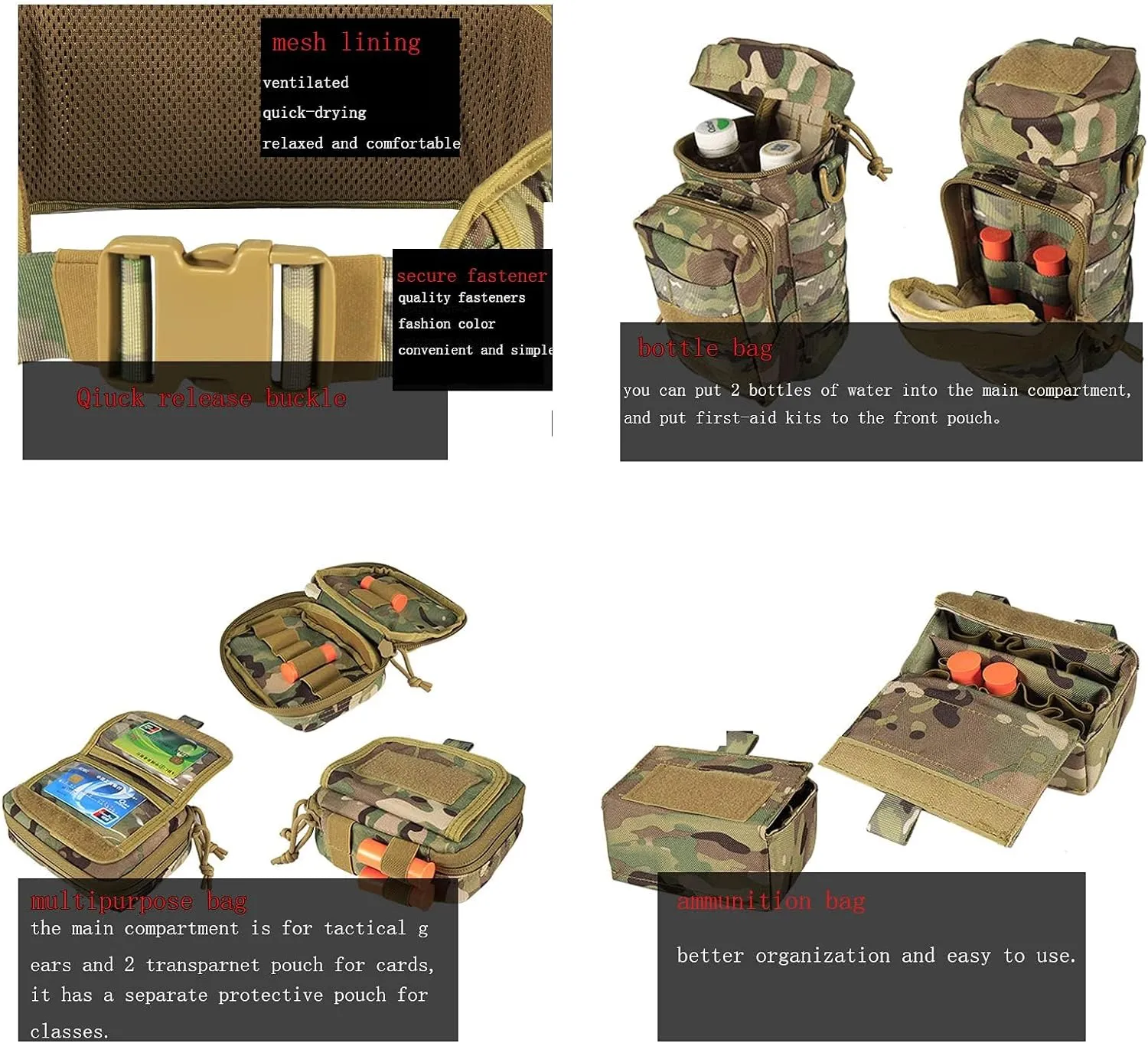 BOMTURN Tactical Battle Belt Military Molle War Duty Belt Law Enforcement for Police Army 7 in 1 Set