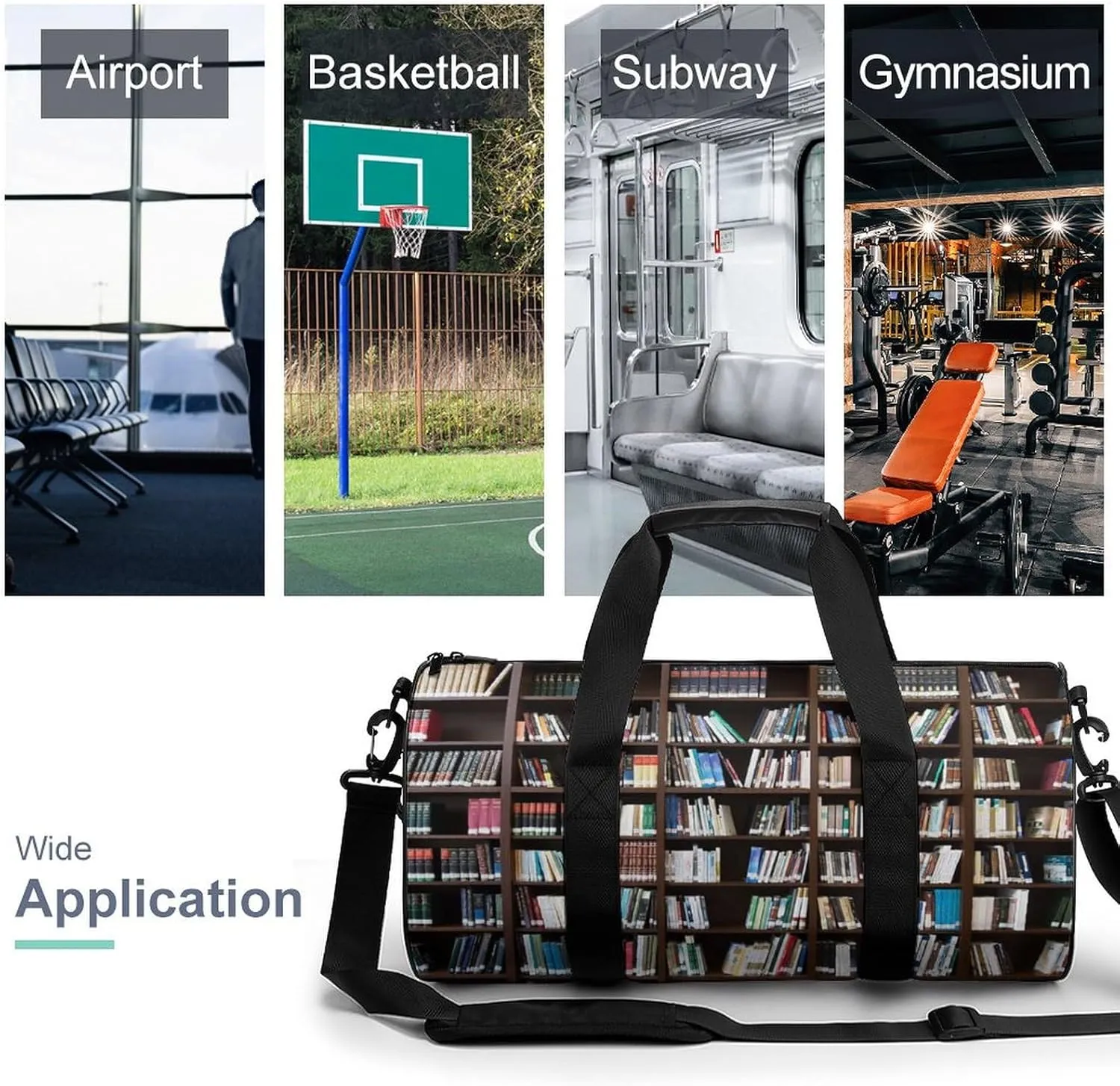 Books Bookshelf Library Literature Shelf Large Capacity Cylindrical Fitness Bag, Hand-held Fitness Bag