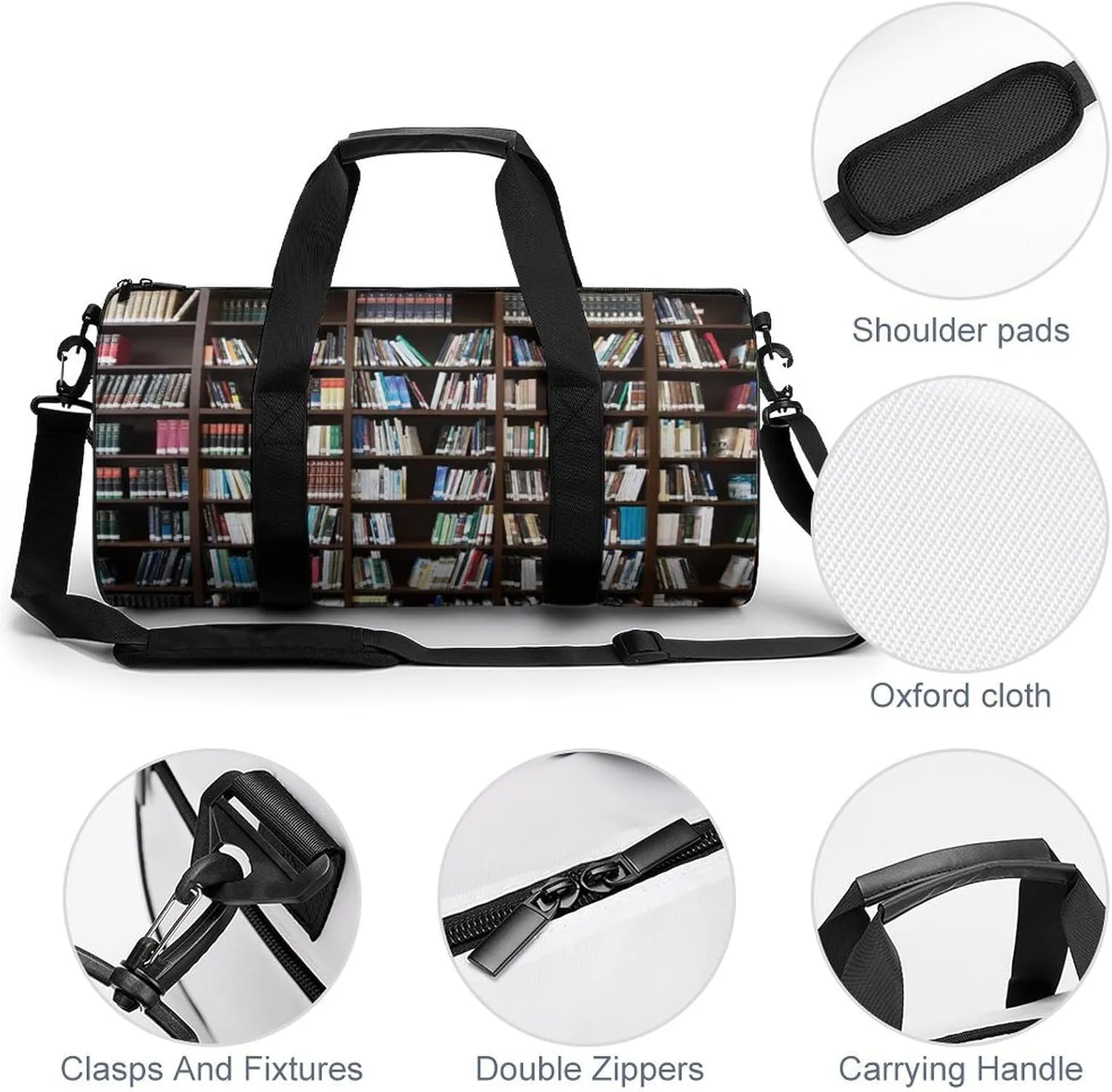 Books Bookshelf Library Literature Shelf Large Capacity Cylindrical Fitness Bag, Hand-held Fitness Bag