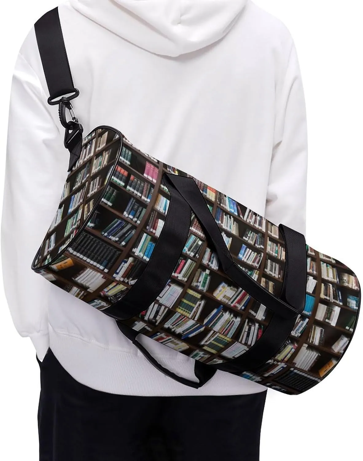 Books Bookshelf Library Literature Shelf Large Capacity Cylindrical Fitness Bag, Hand-held Fitness Bag