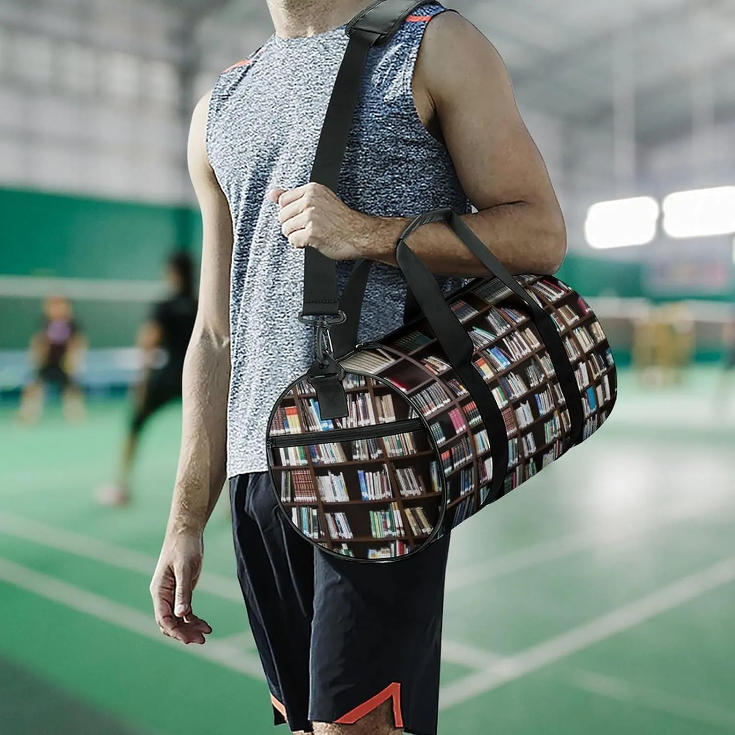 Books Bookshelf Library Literature Shelf Large Capacity Cylindrical Fitness Bag, Hand-held Fitness Bag