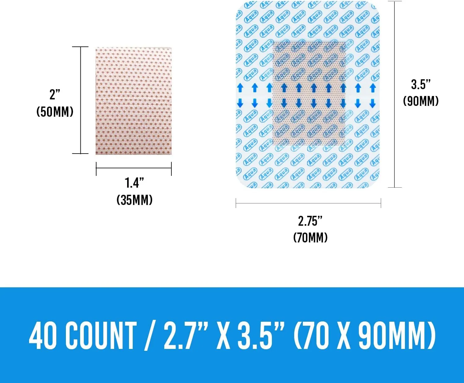 Bordered Waterproof Transparent Dressing Bandage Island Dressings 2.7x3.5 (40Ct) - Individually Wrapped Non-Woven Fabric Pads Adhesive Bandages Bandaids First Aid Wound Care