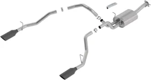 BORLA 140758BC Cat-Back Perf. Exhaust Sys. for '19-'23 Ram 1500 V8 Incl. e-Torque incl. Rebel & G/T Models (Exc. Classic) T-304 Touring Dual Split Rear Exit Single 5" Rnd. Blck. Chrome Tips Each Side.