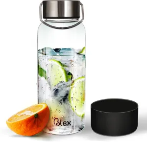 Borosilicate Glass Water Bottle - 34Oz Glass Bottle with Leak-Proof Steel Lid, Non-Slip Sleeve, Durable Handle | BPA-Free, Non-Toxic, Thermal Stable, Perfect for Home, Gym, or Travel