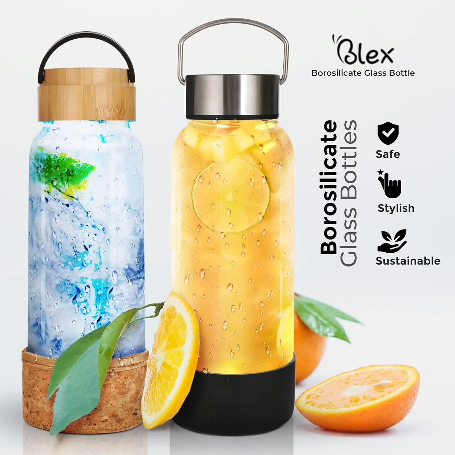Borosilicate Glass Water Bottle - 34Oz Glass Bottle with Leak-Proof Steel Lid, Non-Slip Sleeve, Durable Handle | BPA-Free, Non-Toxic, Thermal Stable, Perfect for Home, Gym, or Travel