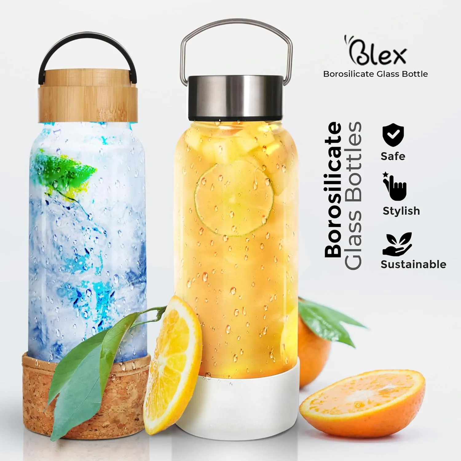 Borosilicate Glass Water Bottle - 34Oz Glass Bottle with Leak-Proof Steel Lid, Non-Slip Sleeve, Durable Handle | BPA-Free, Non-Toxic, Thermal Stable, Perfect for Home, Gym, or Travel