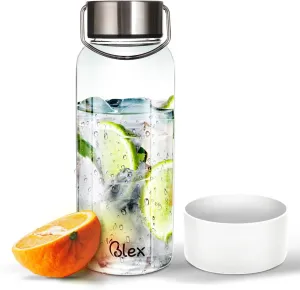 Borosilicate Glass Water Bottle - 34Oz Glass Bottle with Leak-Proof Steel Lid, Non-Slip Sleeve, Durable Handle | BPA-Free, Non-Toxic, Thermal Stable, Perfect for Home, Gym, or Travel