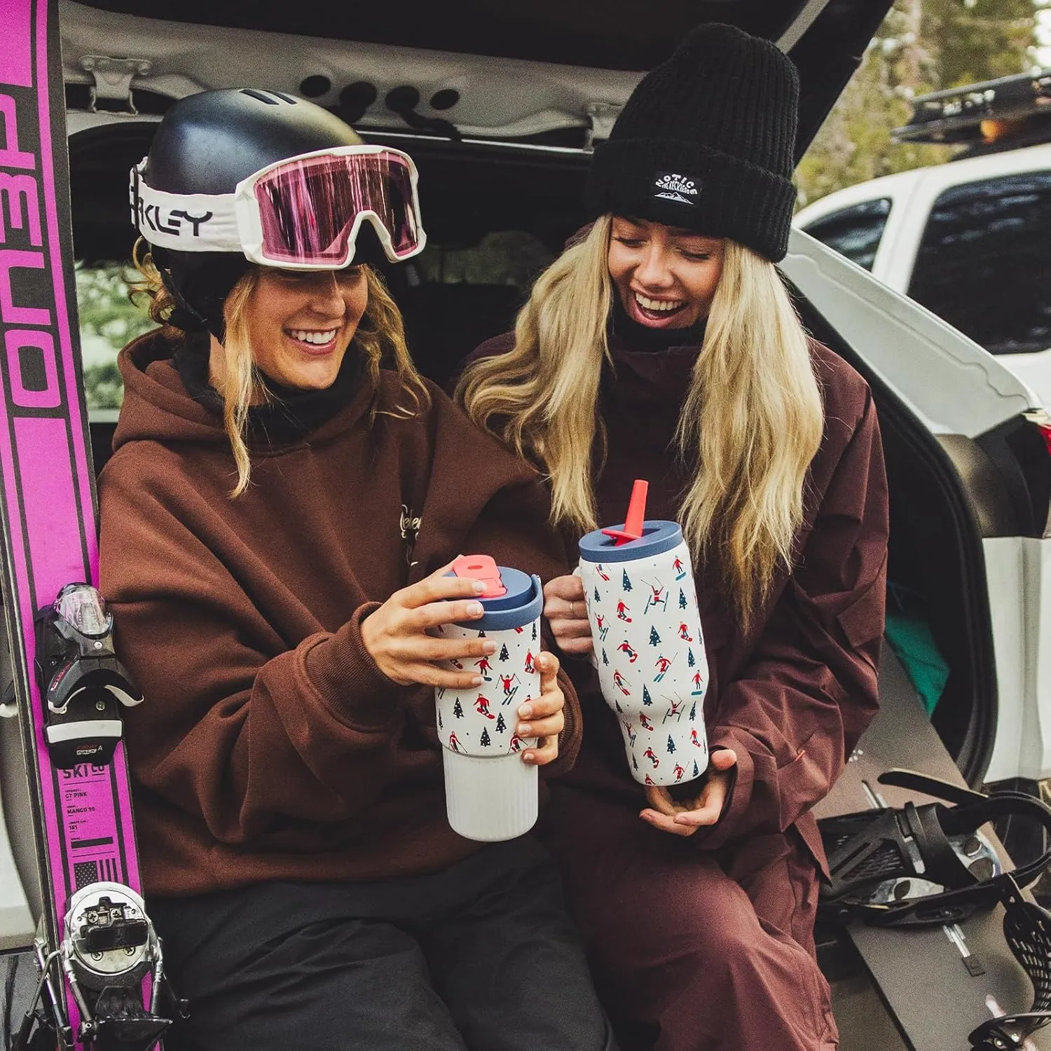 BOTTLE BOTTLE 30 oz Tumbler with Lid and Straw, Stainless Steel Travel Mug, Tumbler with handle, Water Bottle with straw for College Office, Gifts for Women Him Her (Skiing)