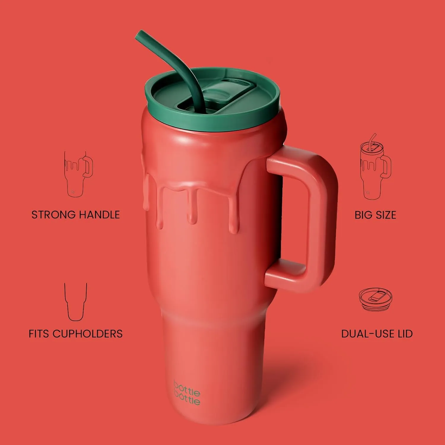 BOTTLE BOTTLE 40 oz Tumbler with Handle and Straw,Stainless Steel Vacuum Travel Mug,Car Cup with Straw, Stainless Steel Vacuum Water Bottle for Gifts Party Office Coffee (tomato)