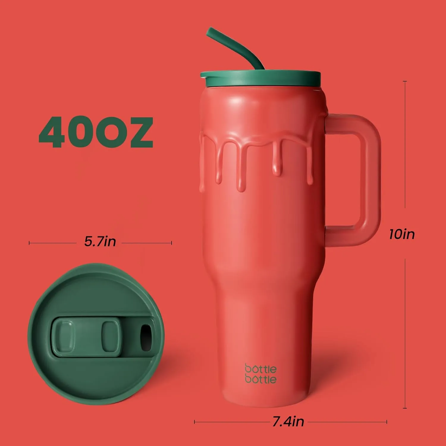 BOTTLE BOTTLE 40 oz Tumbler with Handle and Straw,Stainless Steel Vacuum Travel Mug,Car Cup with Straw, Stainless Steel Vacuum Water Bottle for Gifts Party Office Coffee (tomato)