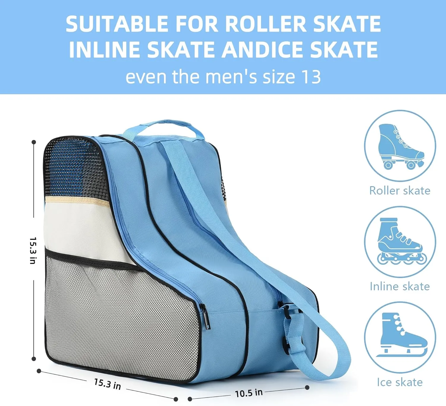 Boulder Bee Roller Skate Bag, Ice Skate Bag for Women with Adjustable Shoulder Strap, Shoe Bag for Ice Skating/Inline Skates, for Both Kids and Adults