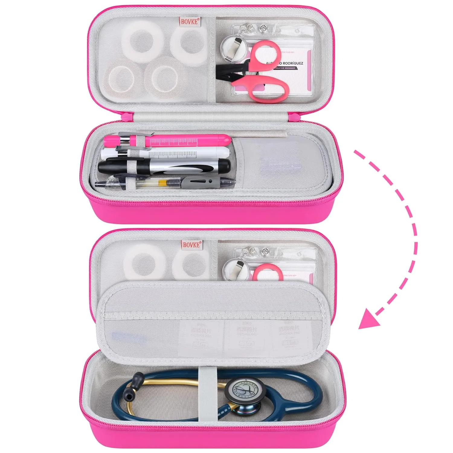 BOVKE 15 Pcs Stethoscope Case Kits Include Supplies, Portable First Aid Kit Bag Contains Stethoscope Case, Penlights, Bandage Wraps, and Other Nursing School Tool Essentials, Raspberry