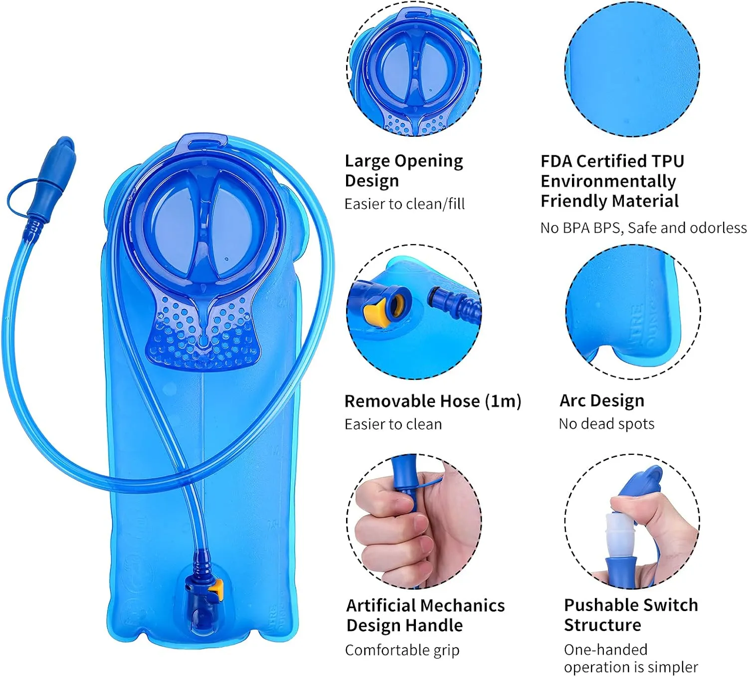 BQA Hydration Water Bladder Reservoir for Hiking Biking Climbing Cycling Running, Large Opening
