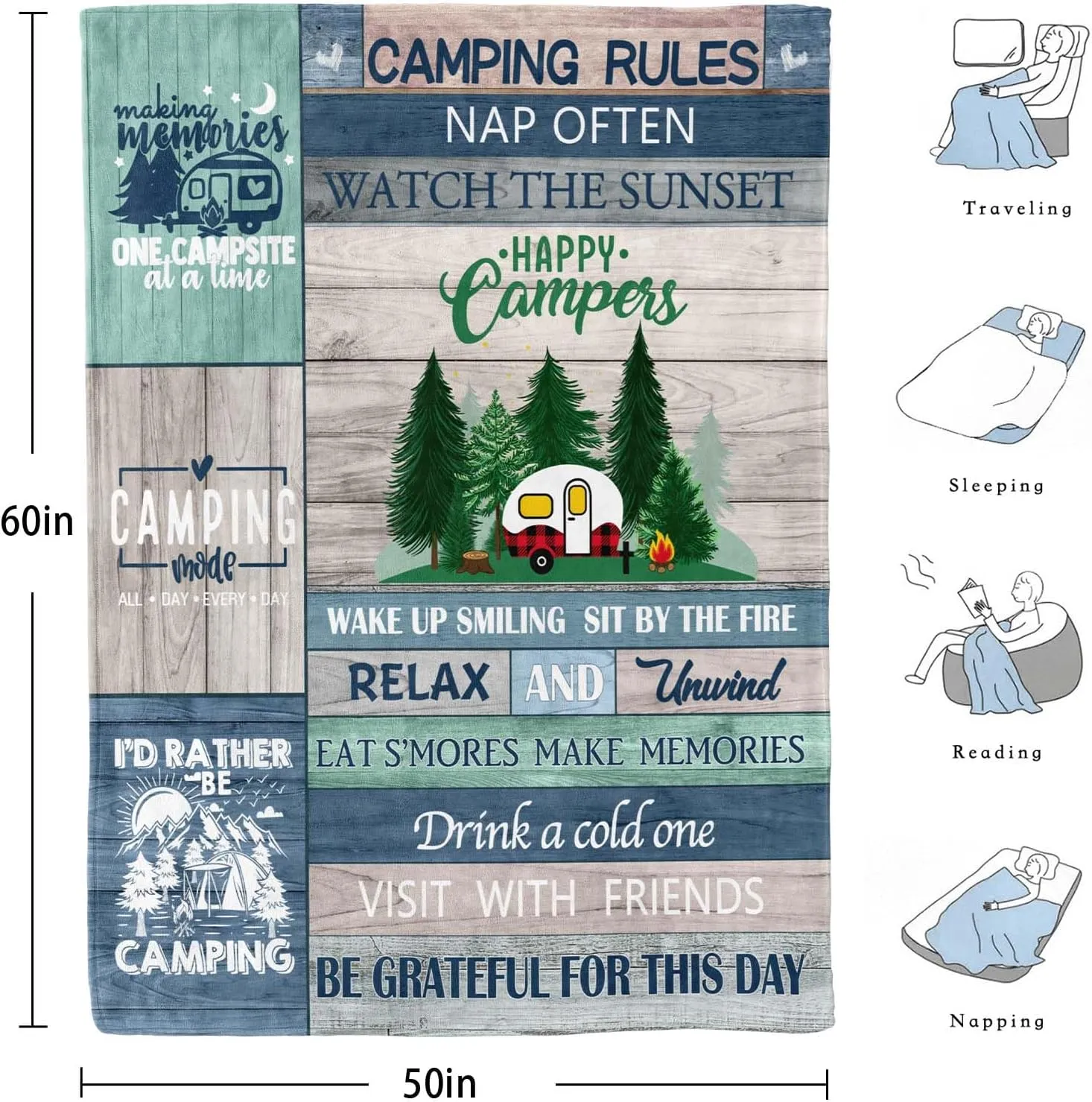 Brand Camping Throw Blanket - 60inx50in for Camping Lovers, Rv Owners & Essentials