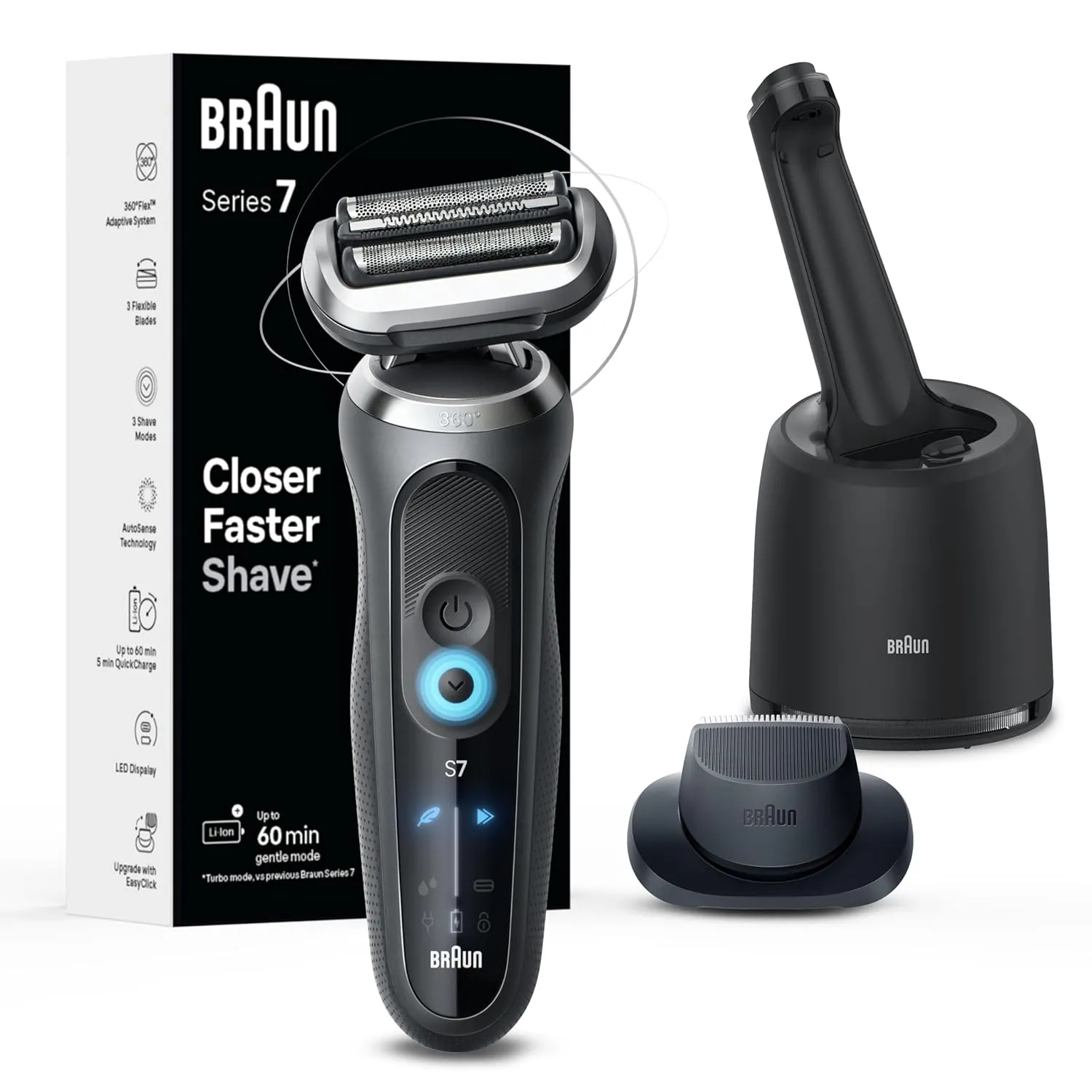 Braun Electric Shaver for Men, Series 7 7171cc, Wet & Dry Shave, Turbo & Gentle Shaving Modes, Waterproof Foil Shaver with Precision Trimmer, Space Grey