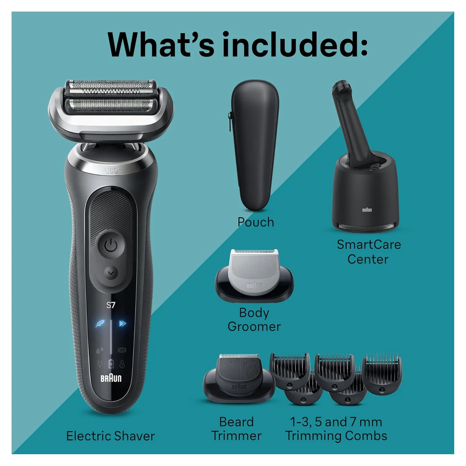 Braun Electric Shaver for Men, Series 7 7177cc, Wet & Dry Shave, Turbo & Gentle Shaving Modes, Waterproof Foil Shaver, Space Grey