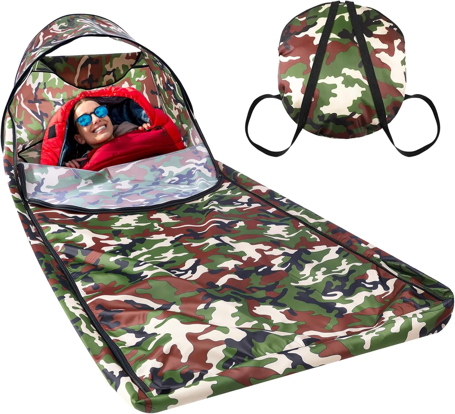 Breling Bivy Sack Waterproof Single Person Pop up Bivy Bag Cover Tent Sleeping Cover with Head Lightweight Warm Tent Windproof Anti Mosquito for Camping Hiking Backpacking Hunting Outdoor Survival