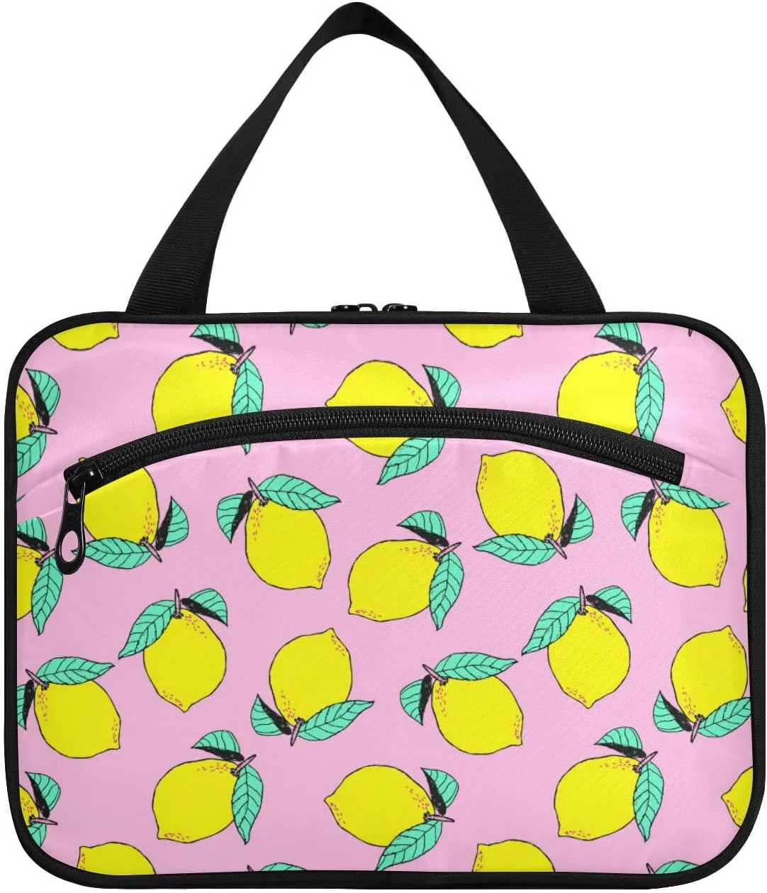 Bright Lemons Citrus Fruits on Pink Toiletry Bag for Traveling Large Capacity Hanging Travel Bag for Women - Large