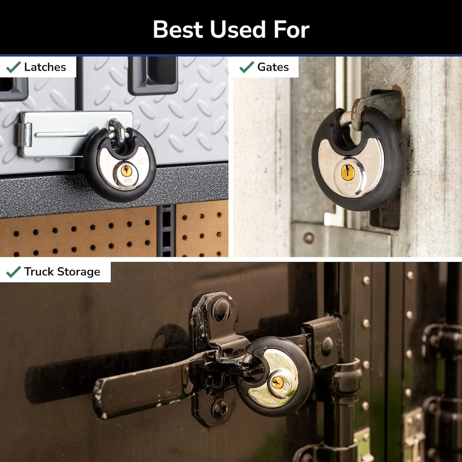 BRINKS Heavy Duty Padlock with Key - 70mm Discus Keyed Lock for Storage Shed, Garage, Storage Lockers, Sliding Doors, Tool Box, and Cabinets, 4 Pack