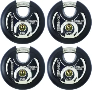 BRINKS Heavy Duty Padlock with Key - 70mm Discus Keyed Lock for Storage Shed, Garage, Storage Lockers, Sliding Doors, Tool Box, and Cabinets, 4 Pack