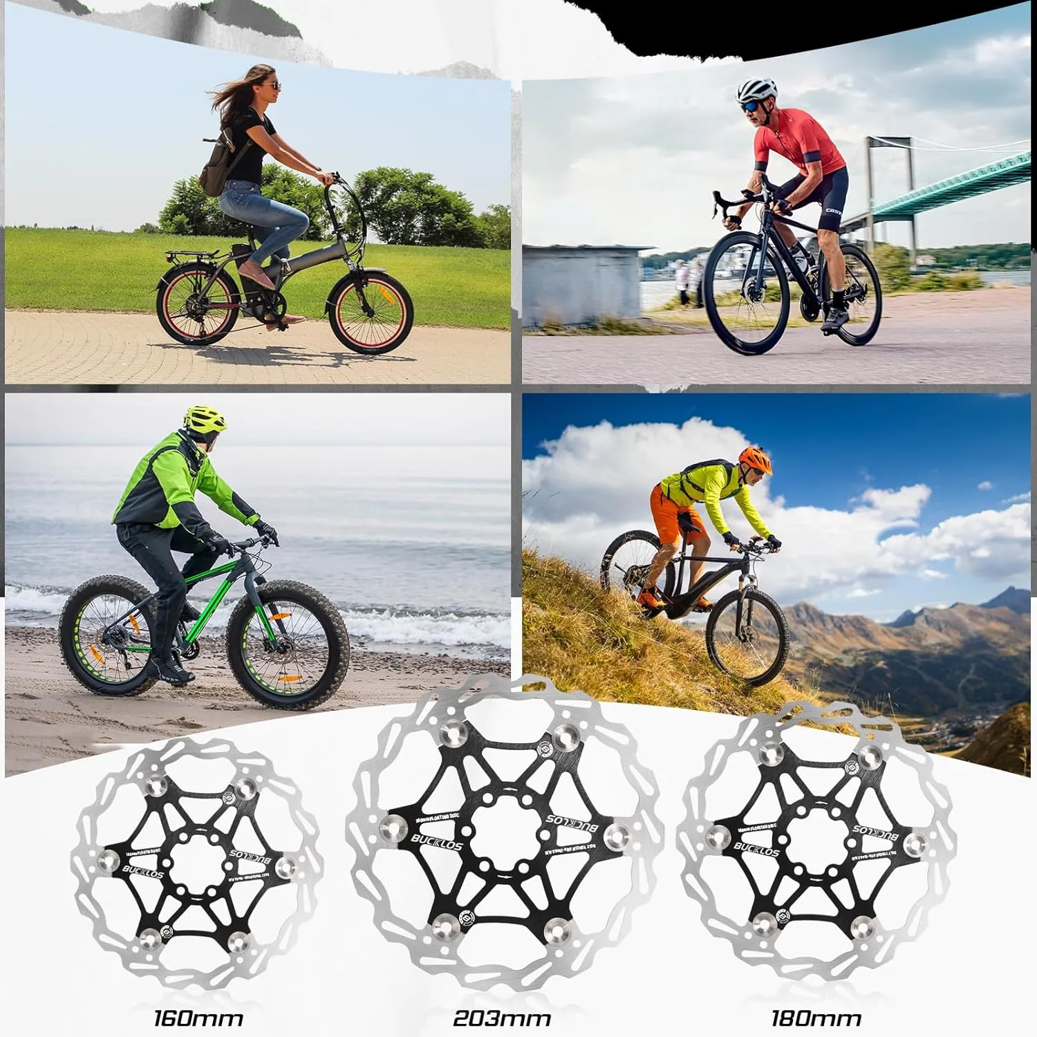 BUCKLOS 160mm 180mm 203mm Floating Disc Brake Rotor, Stainless Steel MTB Brakes Rotors with 6PC Bolts, Ultra-light Floating Disc Rotor fit Mountain Bike Road Bikes BMX（Black、Red）