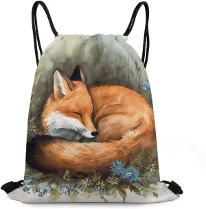 Bundle Pocket, A Sleeping Fox Print Drawstring Bag Gym Drawstring Bag Versatile Sports Bag Travel Drawstring Bag Gym Backpack