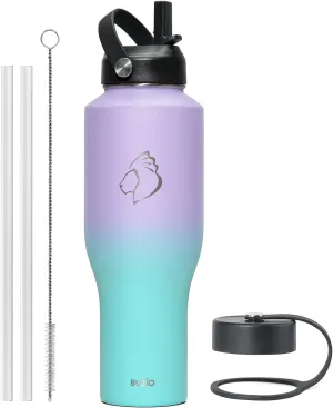 BUZIO Water Bottle 40oz Fits in Cup Holder, Double Wall Vacuum Insulated Tumbler with Lid and Straw, Leakproof 18/8 Stainless Steel Travel Flask Water Cup Keeps Drinks Hot Cold, Dark Purple Green