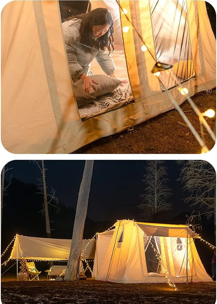 Cabin Tent for 5 to 8 Person Family Camping Tents with Carrying Bag Cotton Canvas Tent for Family Trip, Hiking, Picnic and Party (Beige 5~8 Person) (Beige 5~8 Person)