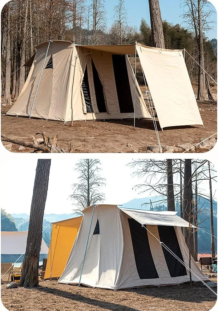 Cabin Tent for 5 to 8 Person Family Camping Tents with Carrying Bag Cotton Canvas Tent for Family Trip, Hiking, Picnic and Party (Beige 5~8 Person) (Beige 5~8 Person)