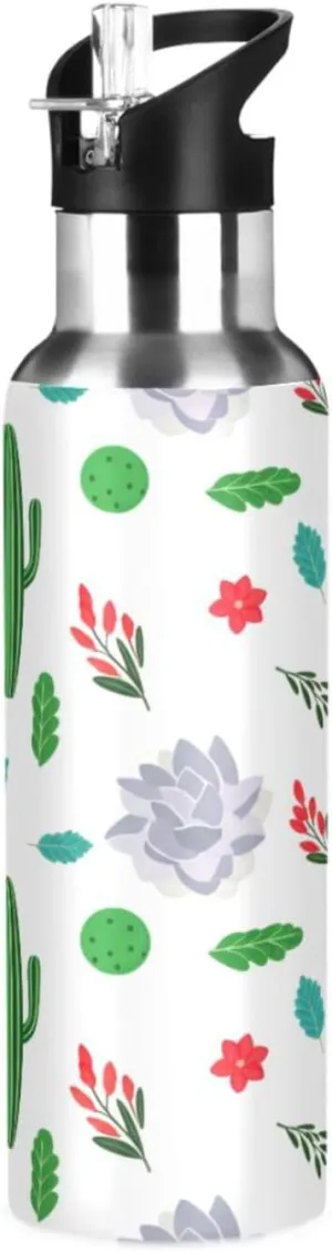 Cacti Sports Water Bottle with Straw, 22oz BPA Free Stainless Steel Vacuum Insulated Bottle for Gym Fitness Outdoor