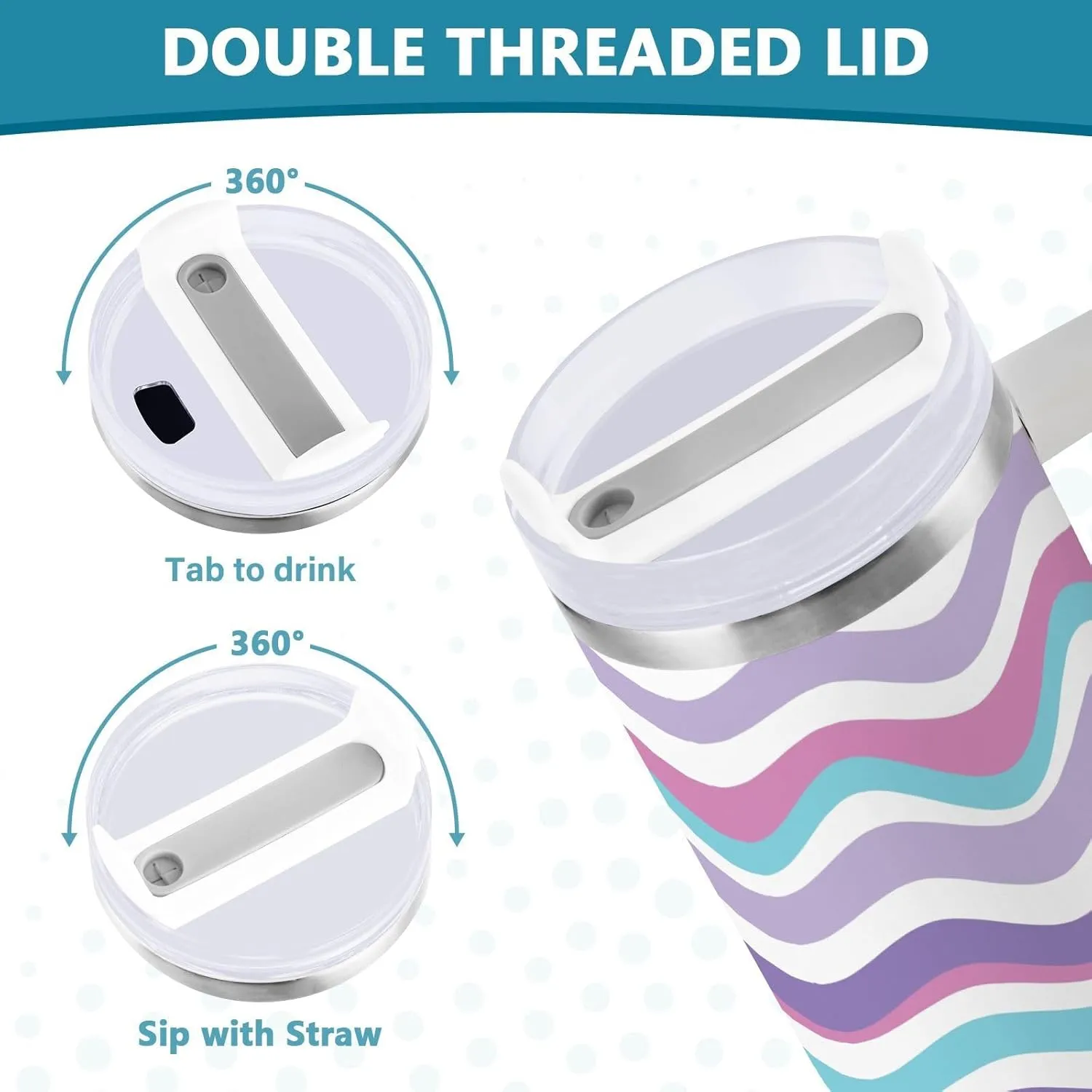 Caikeny Insulated Tumblers with Lid and Straw Wavy Stripe 30 oz Reusable Stainless Steel Cup Colourful Water Bottle Coffee Travel Tumbler Mug for Women Men