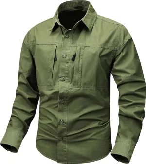 Cambkatl Men's Safari Shirts, Quick-Dry Fishing Hiking Cooling Camping Travel Shirts, Long Sleeve UPF 50  Sun Protection