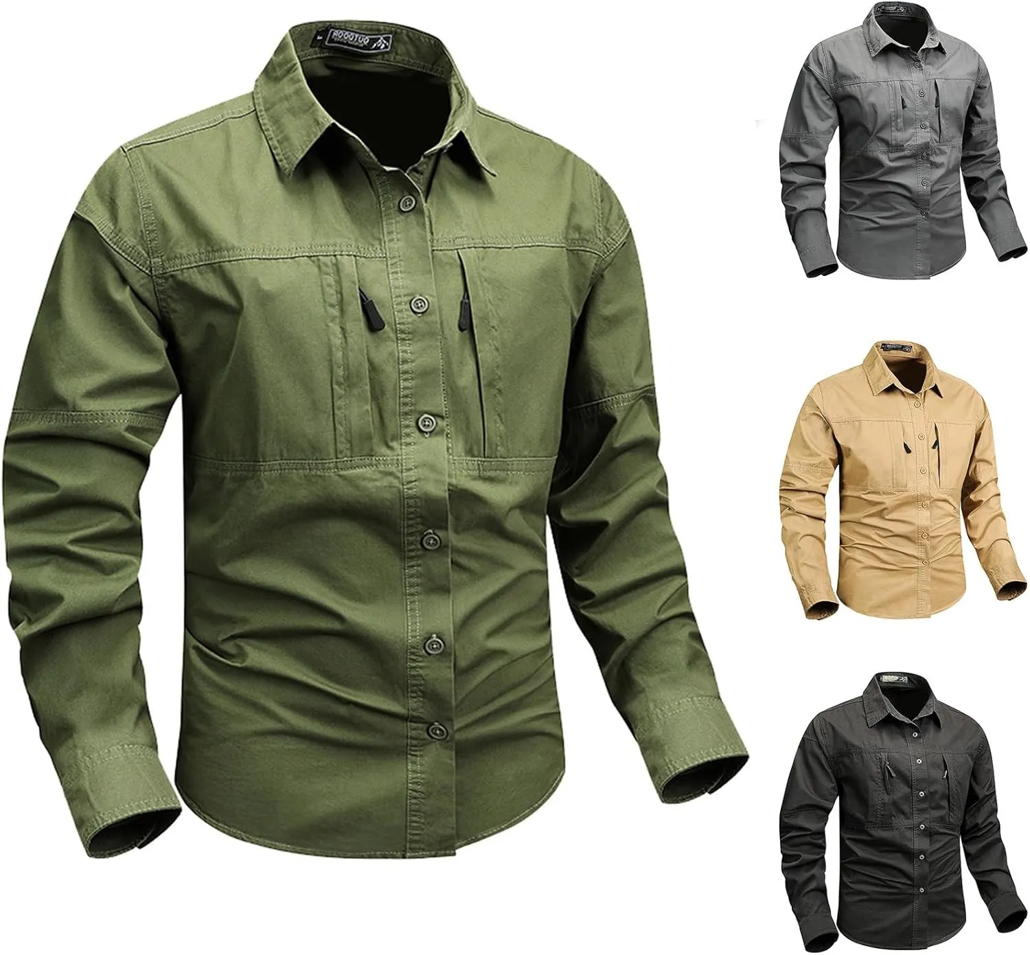 Cambkatl Men's Safari Shirts, Quick-Dry Fishing Hiking Cooling Camping Travel Shirts, Long Sleeve UPF 50  Sun Protection