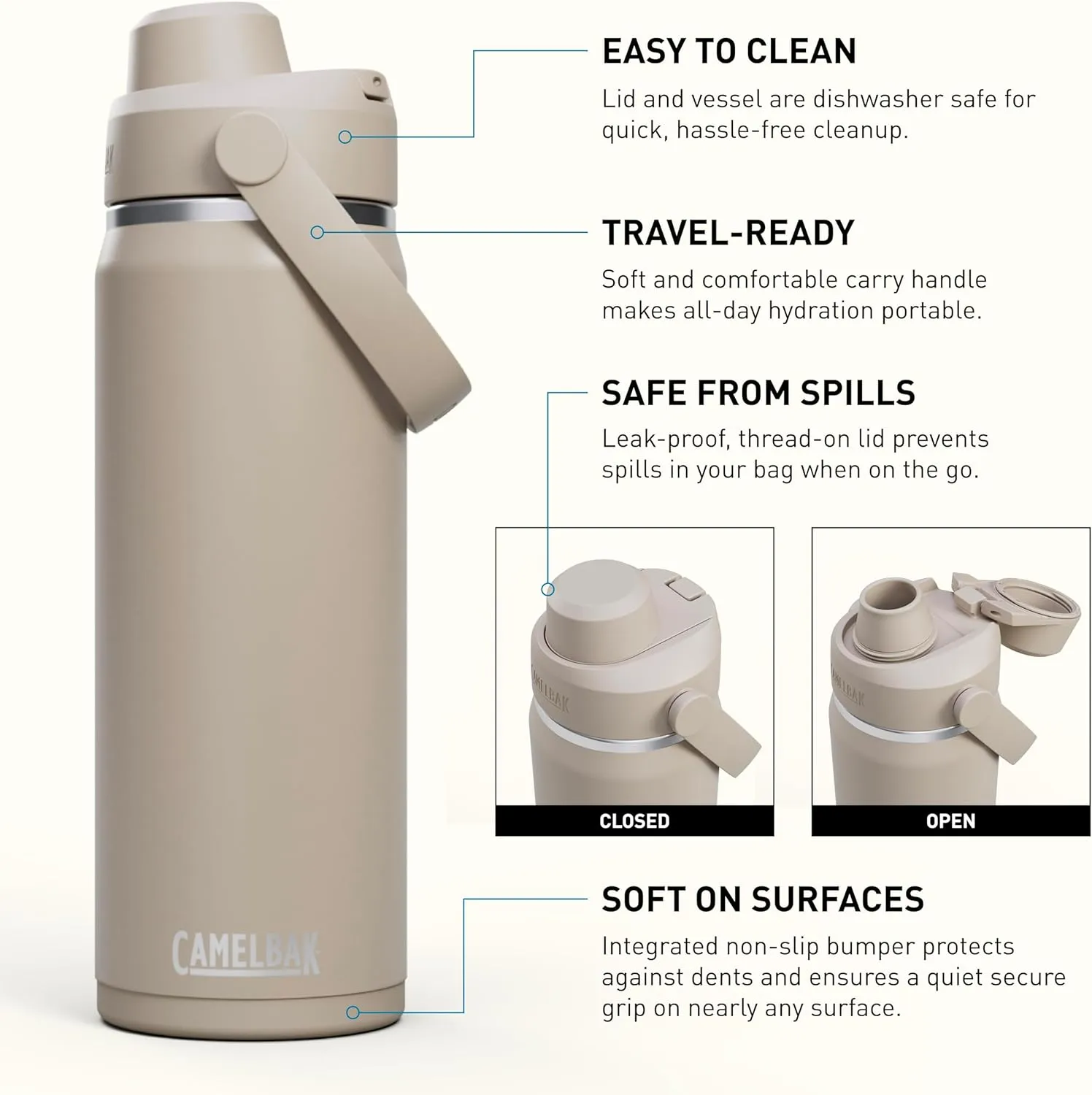 CamelBak Thrive Chug Water Bottle 20oz - Insulated Stainless Steel, Stone