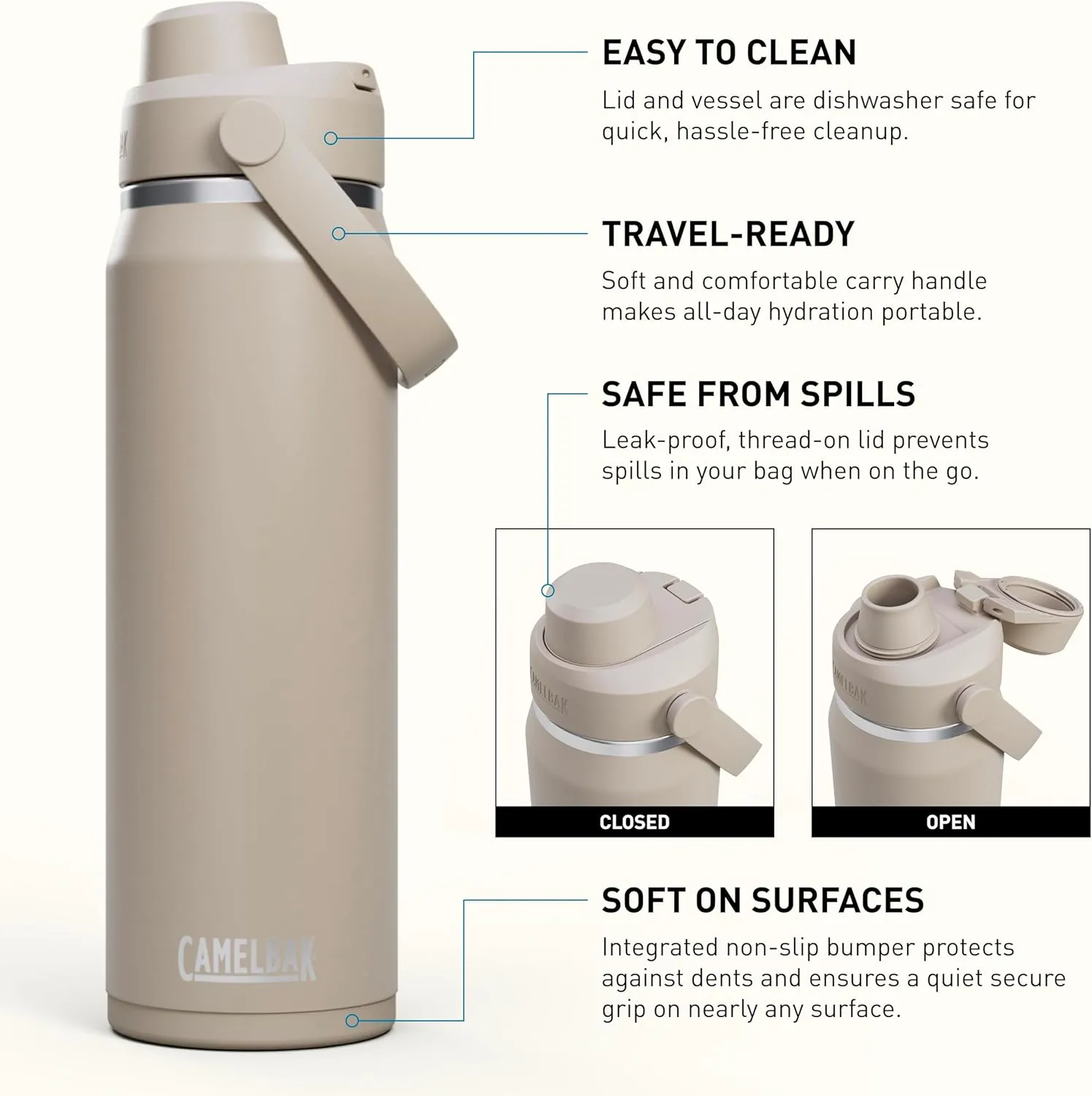 CamelBak Thrive Chug Water Bottle 25oz - Insulated Stainless Steel, Stone