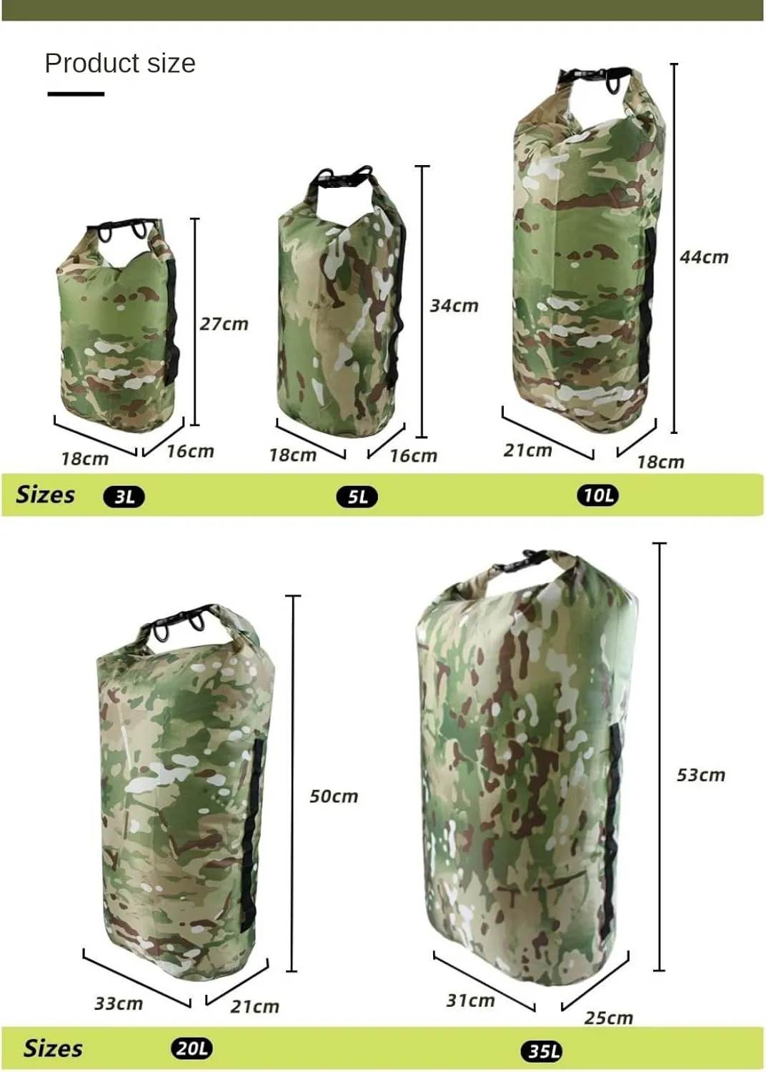 Camouflage Waterproof Dry Bag, Portable Waterproof Bag Waterproof Storage Bag Rafting Bag Floating Dry Backpack for Kayaking Rafting Boating Swimming Fishing Hiking (20L)