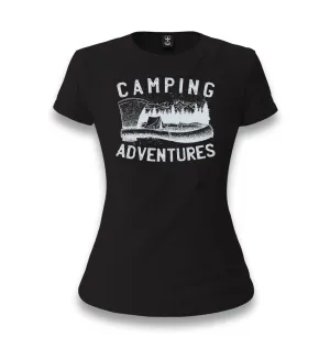 Camping Adventure Axe and Tent Women's Black T-shirt
