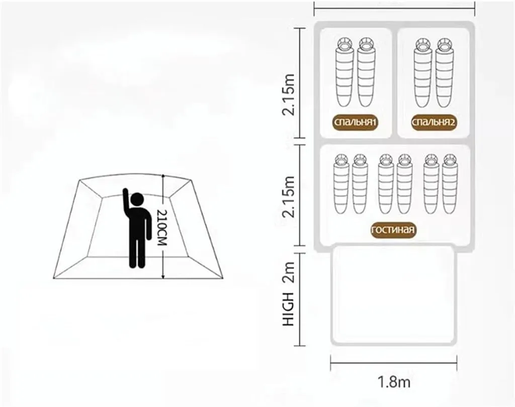 Camping Family Tent Layer 2 Room Thickened Rain-Proof Outdoor Family Camping Tourism Equipment