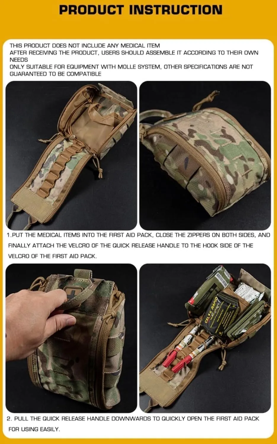 Camping First Aid Bag Molle Tactical Medical Kit Emergency Outdoor Survival Bag Hunting Accessories Pack Pouch E.MT Holder (Khaki)