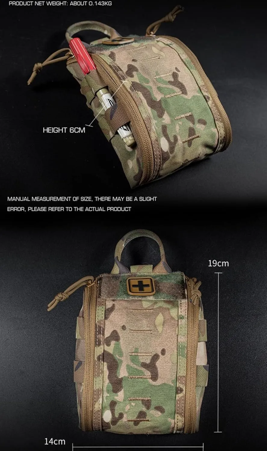Camping First Aid Bag Molle Tactical Medical Kit Emergency Outdoor Survival Bag Hunting Accessories Pack Pouch E.MT Holder (Khaki)