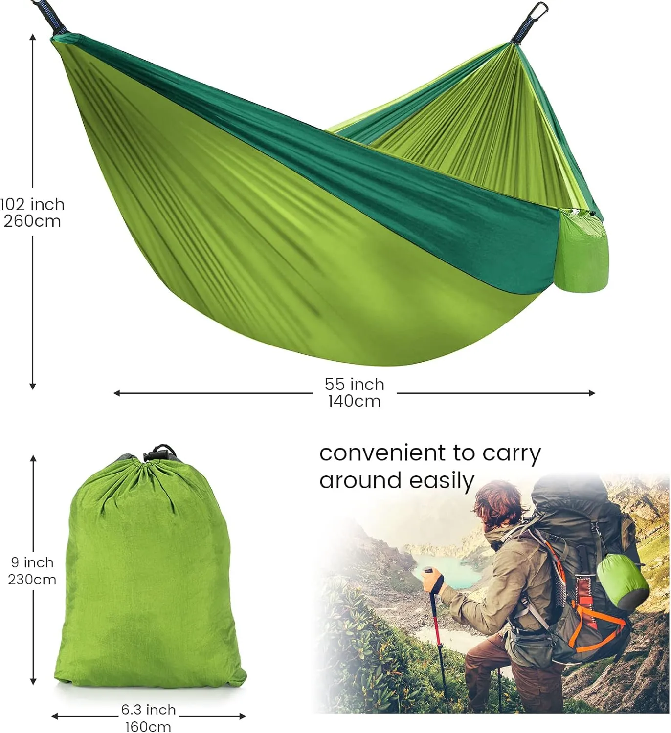 Camping Hammock with Mosquito Net & Rain Fly Tent Tarp & Tree Straps Portable Strong Nylon Hammock Parachute Tent w/Storage Bag for Camping Hiking Backyard Outdoor Backpacking Travel