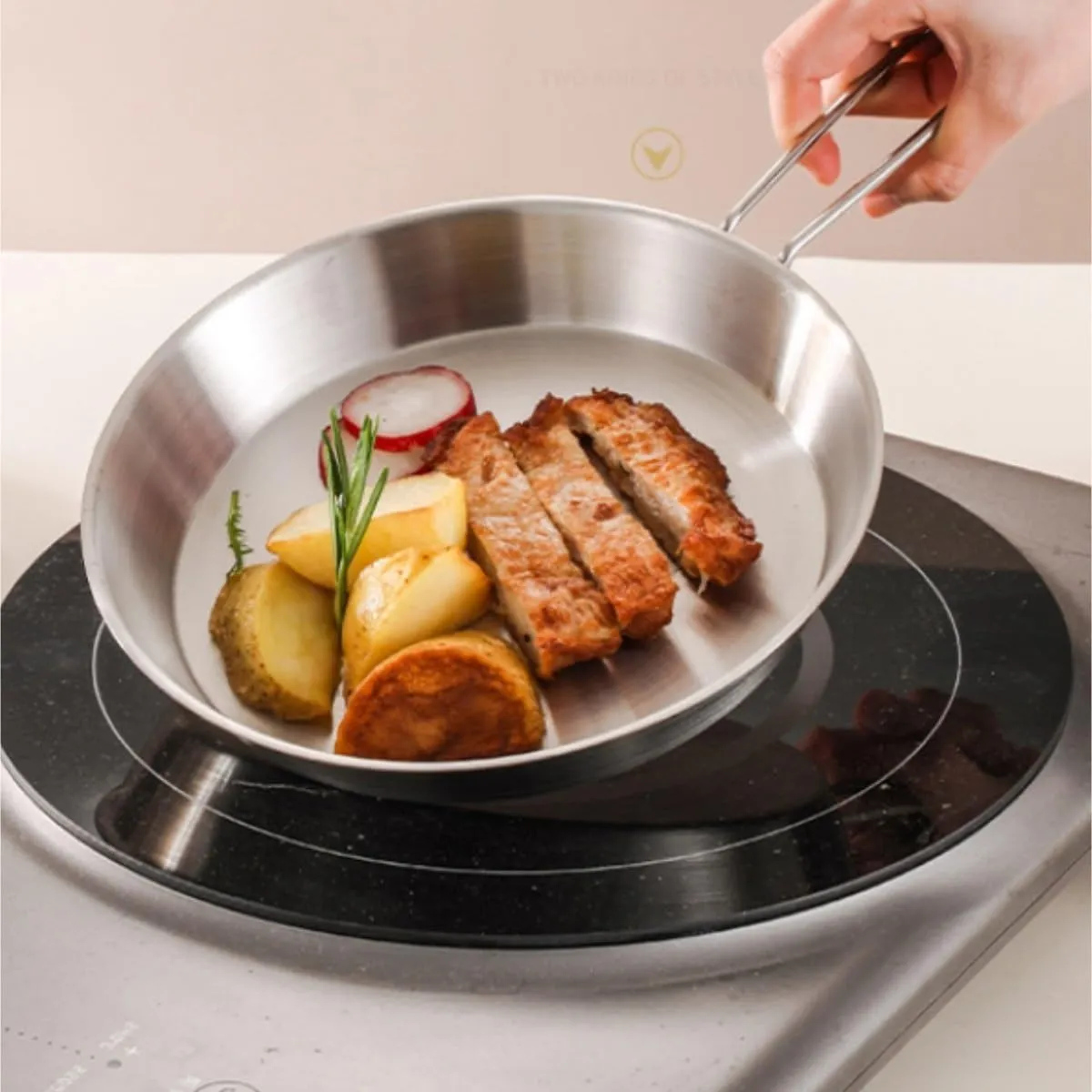 Camping Kitchen Utensil 304 Stainless Steel Frying Pan Outdoor Flat Bottom Frying Pan Portable Camping Cooker for Outdoor Cooking(12cm)