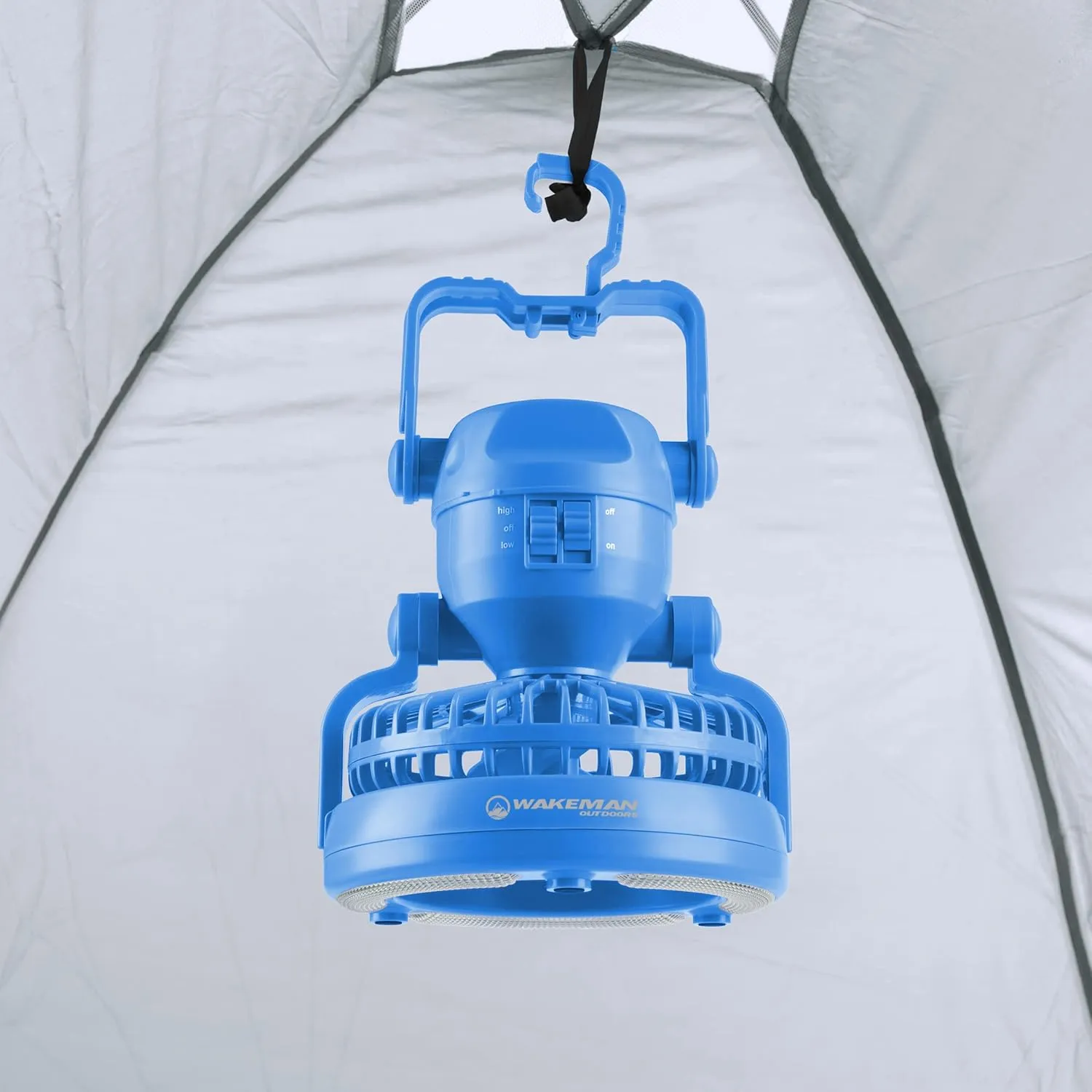 Camping Lantern with Fan Set ? Set of 2 Weather-Resistant Camping Lights with 18 LED Bulbs and High and Low Fan Settings by Wakeman (Blue)