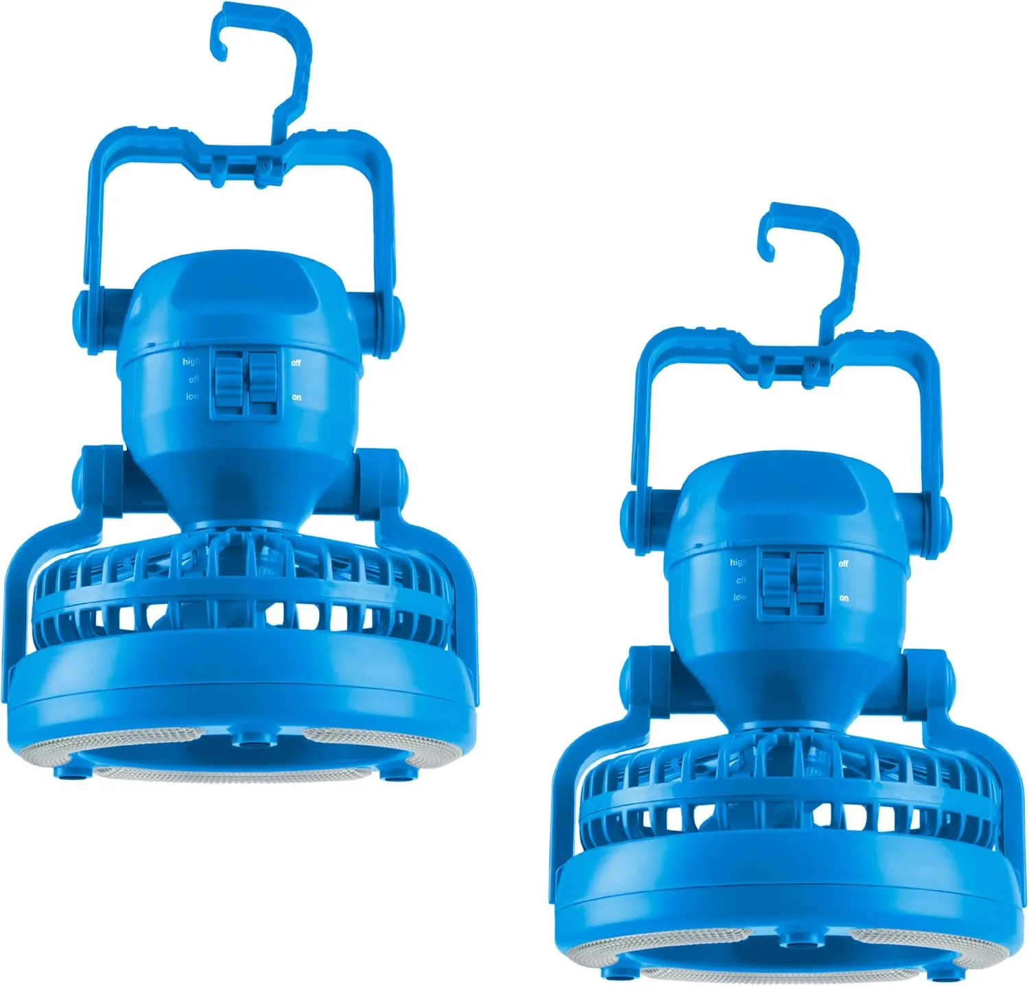 Camping Lantern with Fan Set ? Set of 2 Weather-Resistant Camping Lights with 18 LED Bulbs and High and Low Fan Settings by Wakeman (Blue)