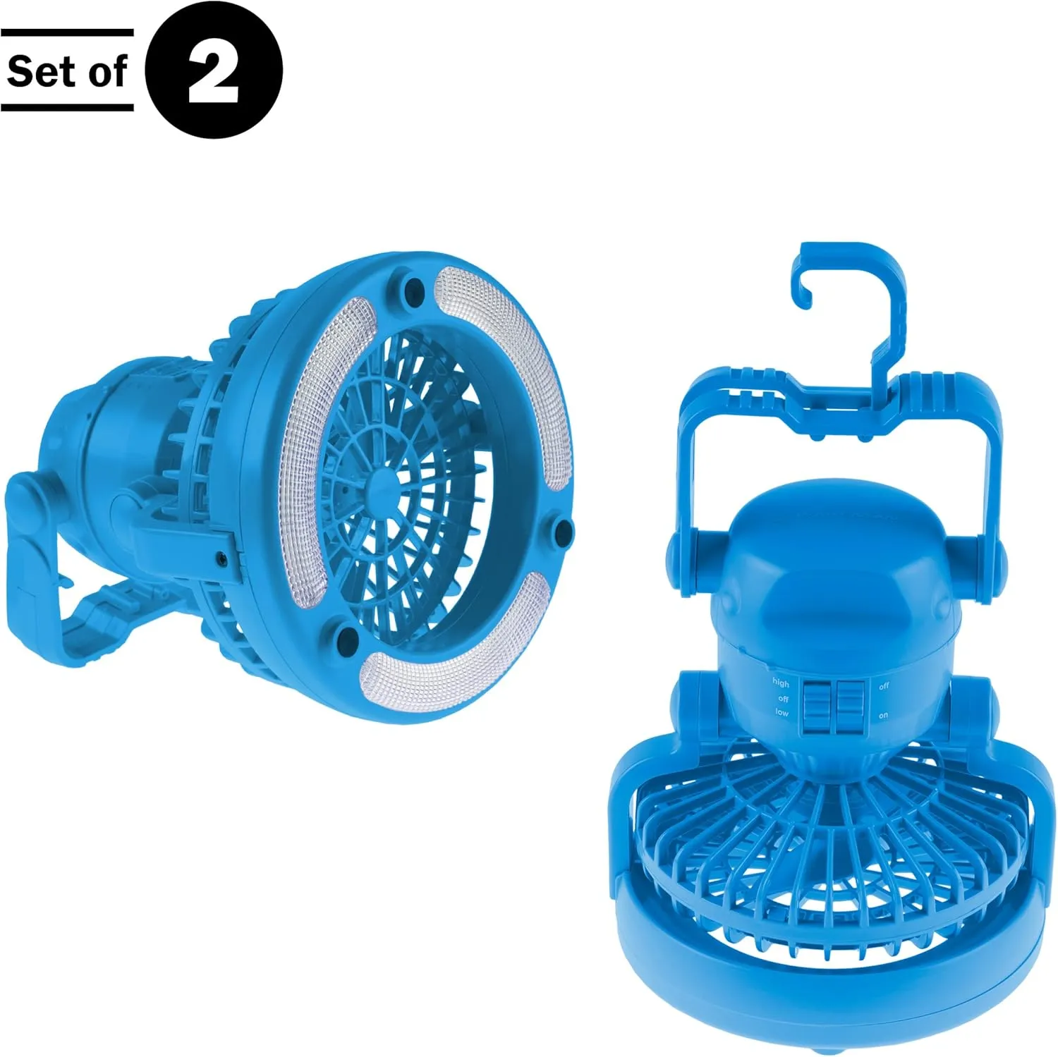 Camping Lantern with Fan Set ? Set of 2 Weather-Resistant Camping Lights with 18 LED Bulbs and High and Low Fan Settings by Wakeman (Blue)