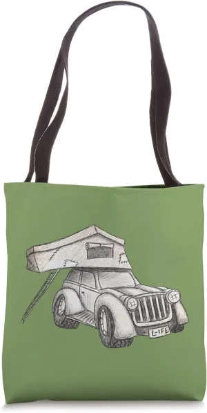 Camping on Old School Offroad Car Camper Rooftop Tent Tote Bag