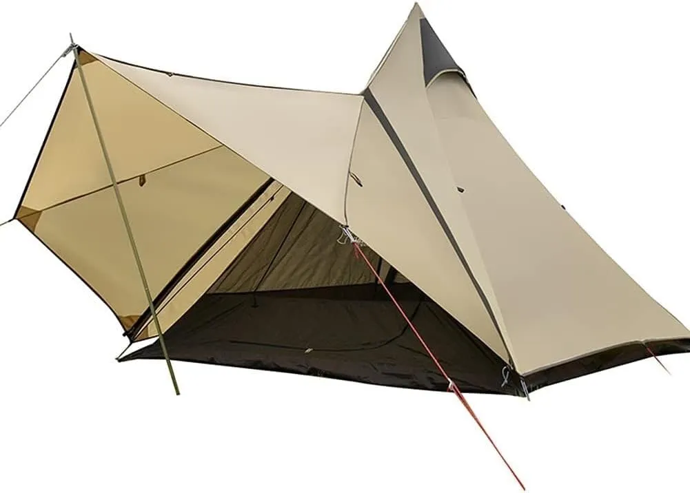 Camping Pyramid Teepee Tent, Double Layer Indian Tipi Tent for Family Camping & Hiking - Portable Outdoor Shelter for 4-6 People, Yellow