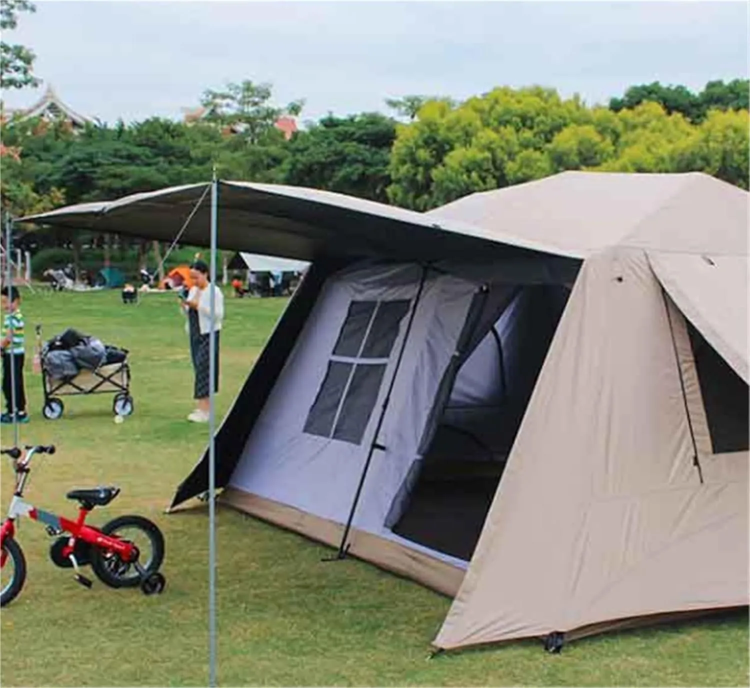 Camping Ridge Tent Outdoor Multi-Person Windproof and Rainproof Automatic Tent Camping Tent(SILVERGLUE_Large)